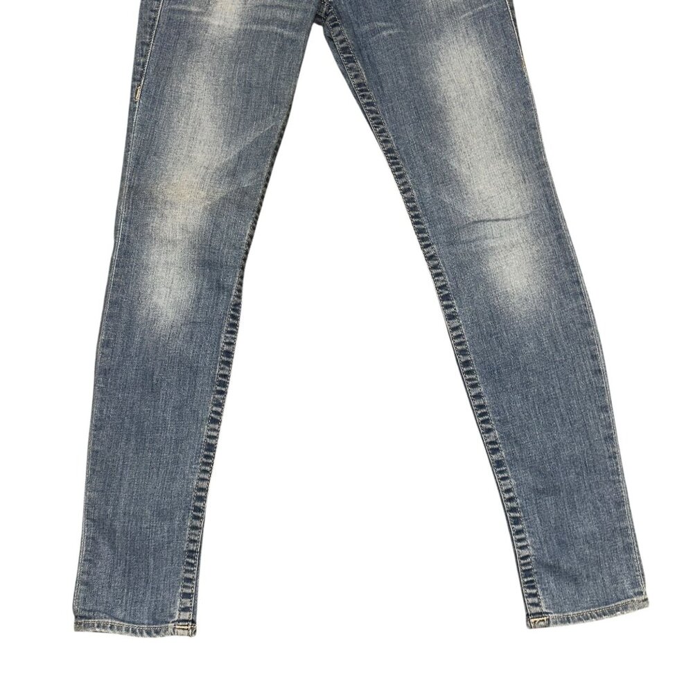 True Religion Womens Skinny Jeans 28 32 Light Wash Distressed Embroidered Blue - Picture 4 of 8
